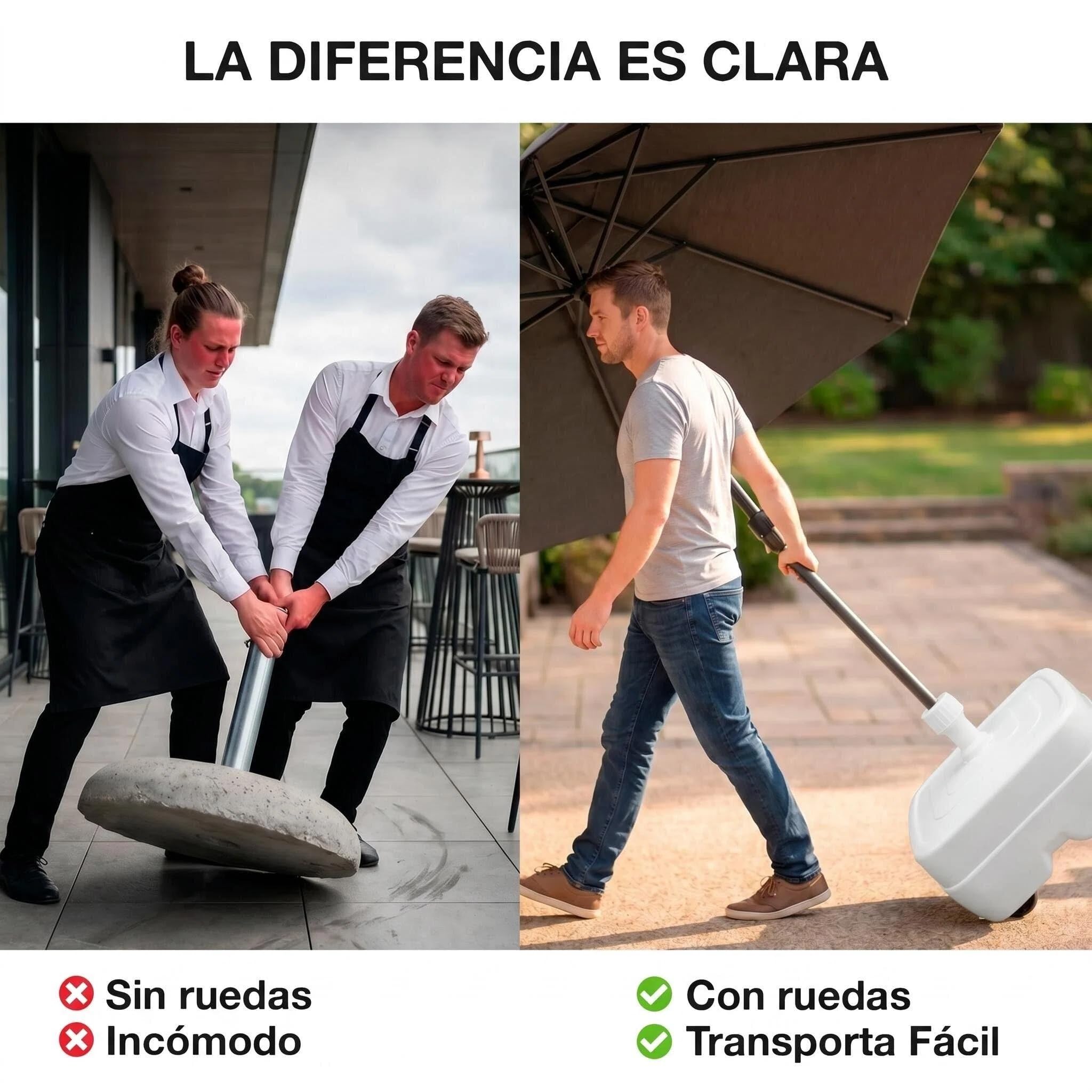 Cia&Co Base de Sombrilla con Ruedas XXL 48x48x24 cm · hasta 75 kg Rellenable 46L Agua/Arena · Compatible Ø33-50 mm · Sombrillas Grandes · Exterior Jardín Terraza Antiviento (Blanco Jardin)
