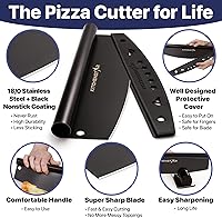 Vista 3 de KitchenStar Cortador de pizza de 14 pulgadas con balancín y cuchilla - Cuchillo de acero inoxidable afilado, cubierta protectora, negro