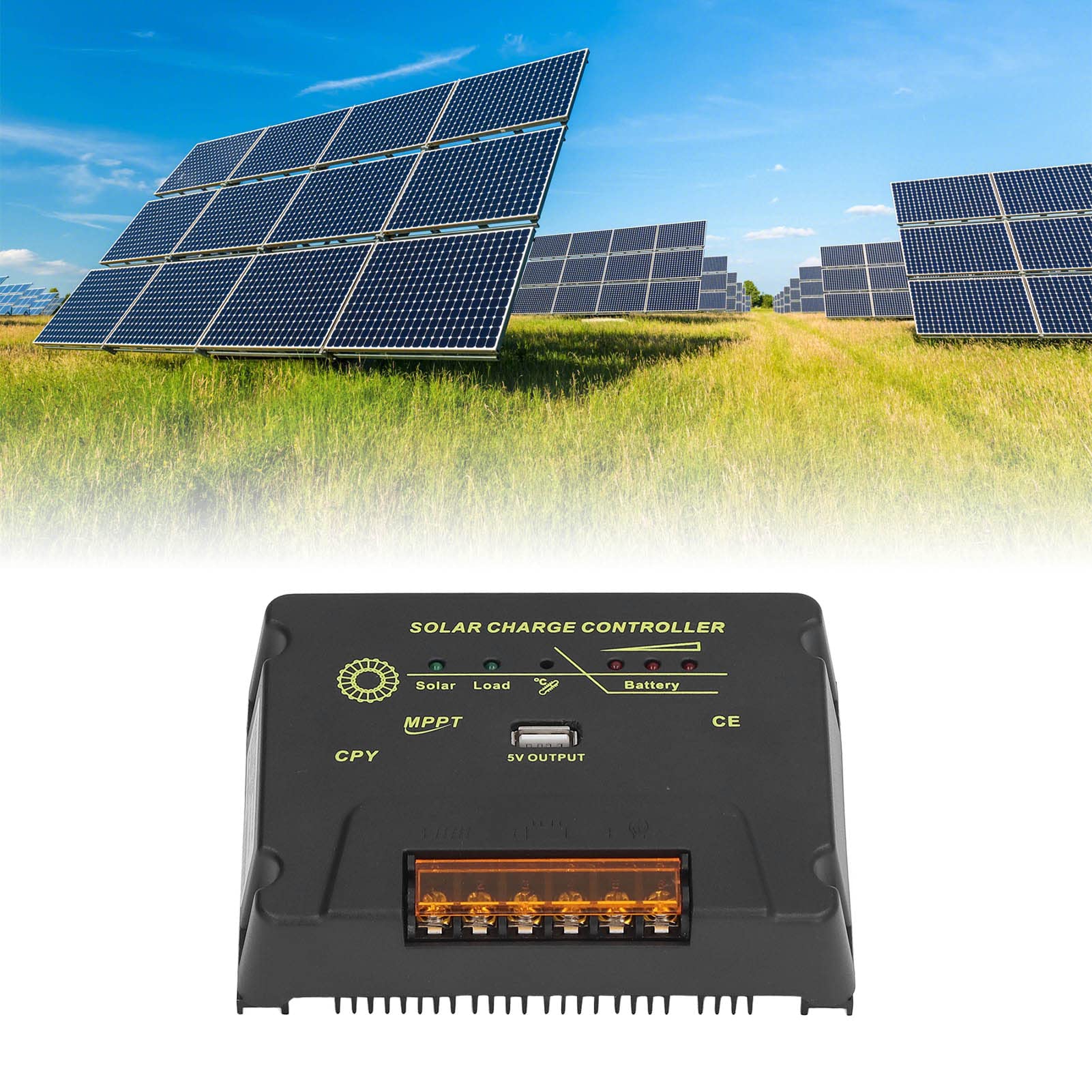 Aramox Contrôleur de Charge Solaire MPPT Contrôleur de Charge de Panneau Solaire 12 V 24 V 20 A Contrôle MCU 99 % Suivi Sortie USB pour Production d'énergie Photovoltaïque, Irrigation et Eau