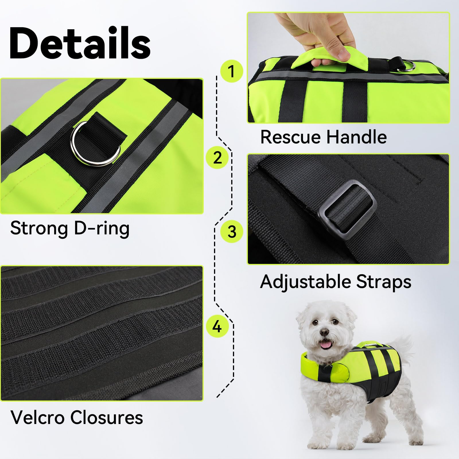 Namsan Giubbotto di Salvataggio per Cani Regolabile Salvagente Cane con Striscia Riflettente Verde - M