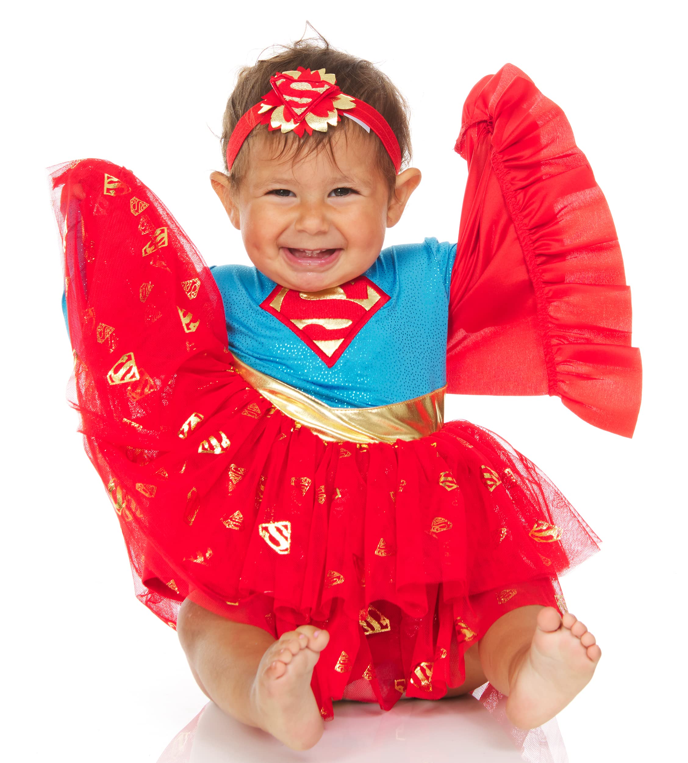 DC Comics Supergirl Batgirl Infant Baby Girls Dress, Blue/Red/Yellow, 3-6 Months