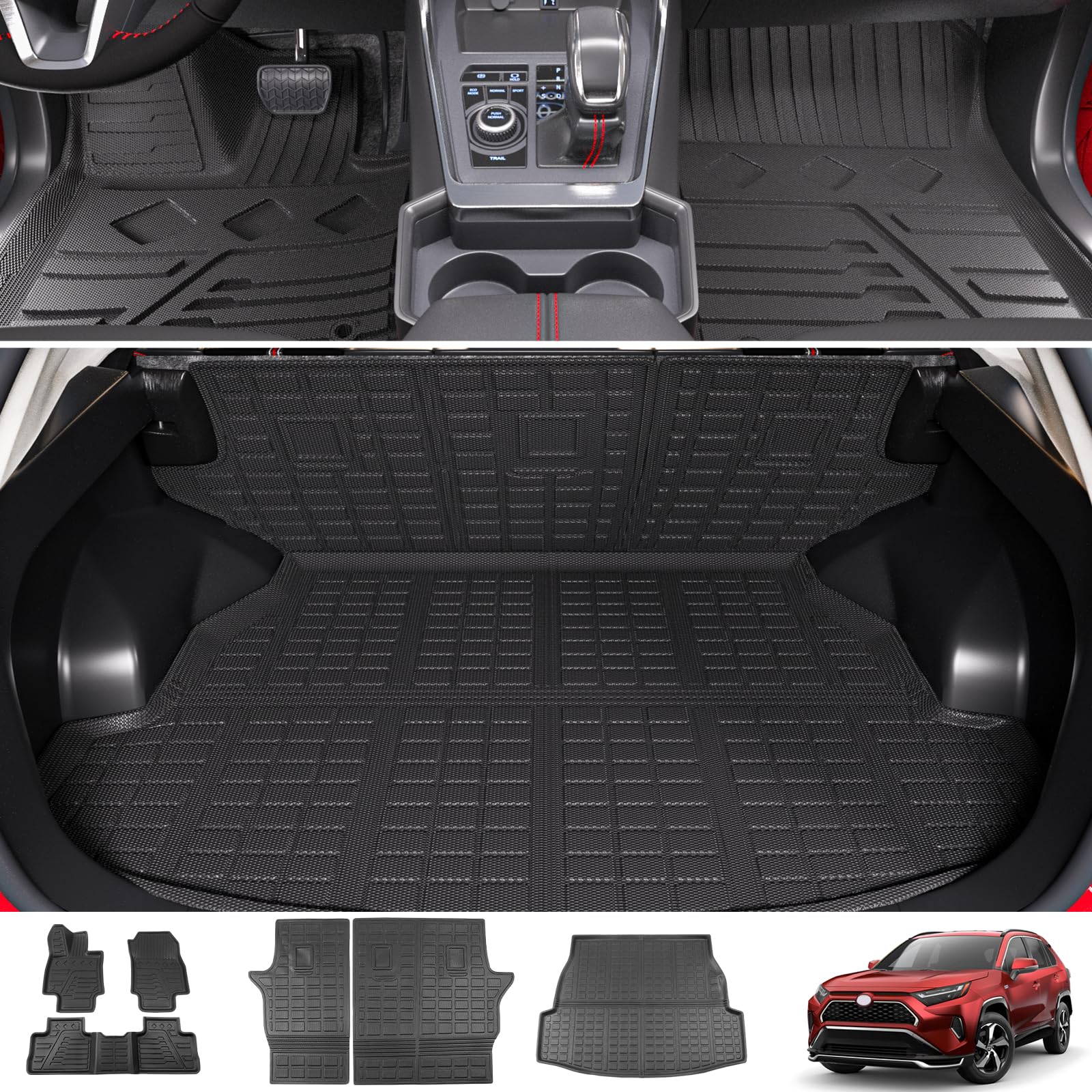Xipoo Cargo Liner Compatible with 2019-2023 Toyota RAV4 Rear Trunk Mat Backrest Mat Floor Mat Replacement for 2019-2023 Toyota RAV4 Accessories (Fit 19-23 RAV4,Rear Trunk Mat+Backrest Mat+Floor Mat)