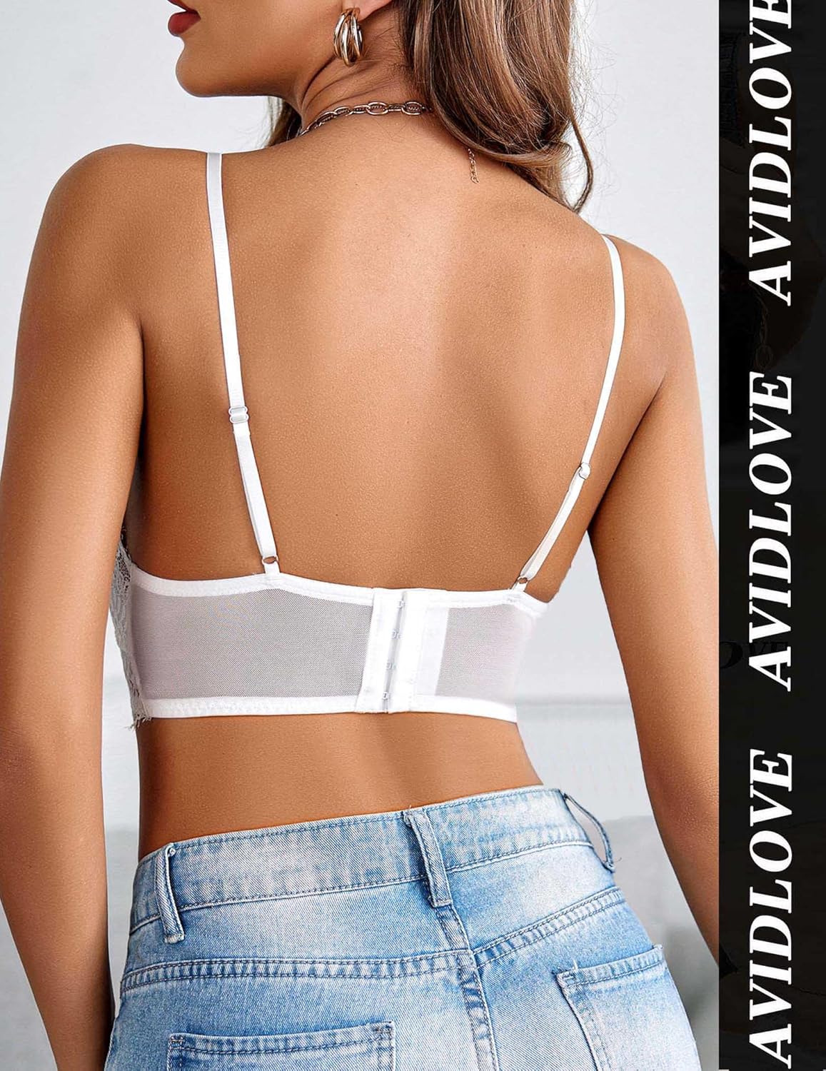 Avidlove Sexy Bralette Lace Camisole for Women V-Neck Lingerie Crop Top White X-Large - Image 3