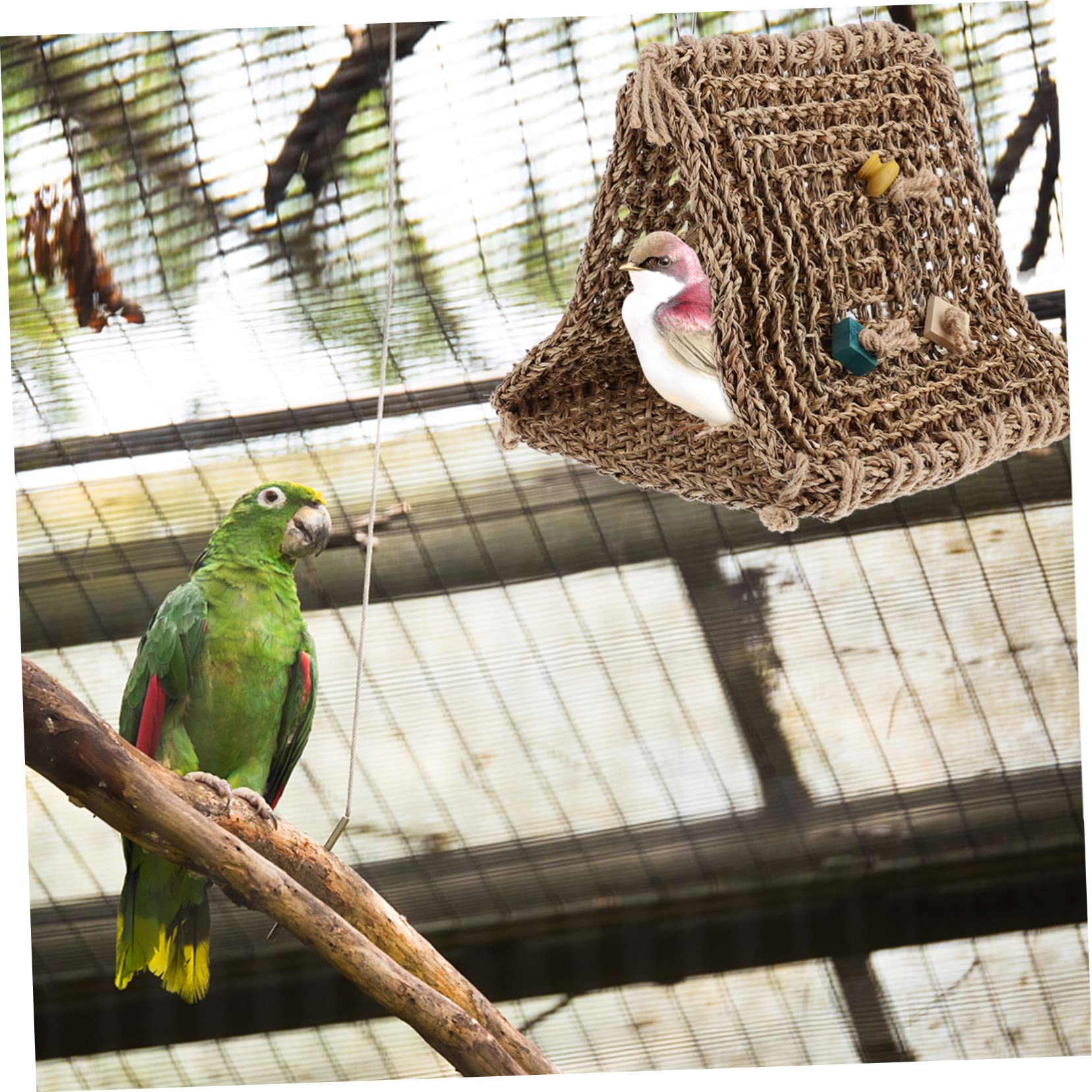 Rattan Papageienbett Nest mit Schnelltrocknendem Material und Hängendem Design Vogelschutz für Käfig Inklusive Zufälligem Zubehör für Vögel Zufälliger Stil