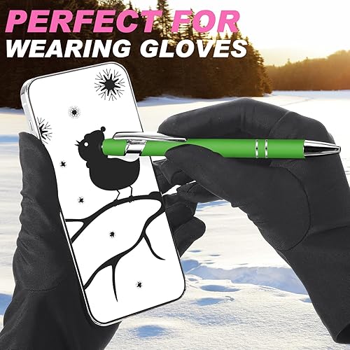 Miniatura 101 de 12 bolígrafos con punta de lápiz capacitivo, 0.039 in de tinta negra, bolígrafo de metal para pantallas táctiles, bolígrafo 2 en 1 (cian y oro rosa)