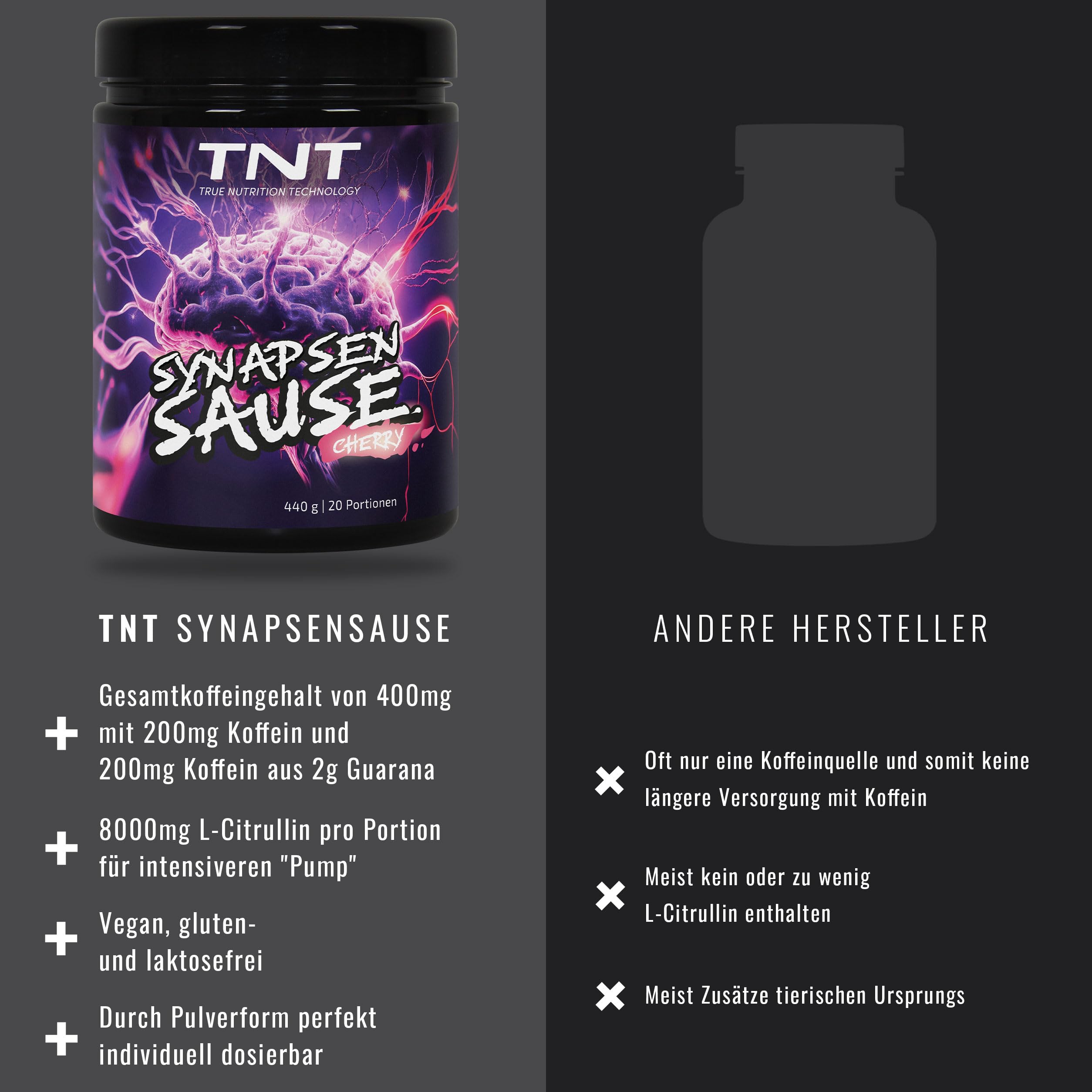 TNT Synapsensause - 440g - Pre–Workout Booster - Kirsche - 20 Portionen