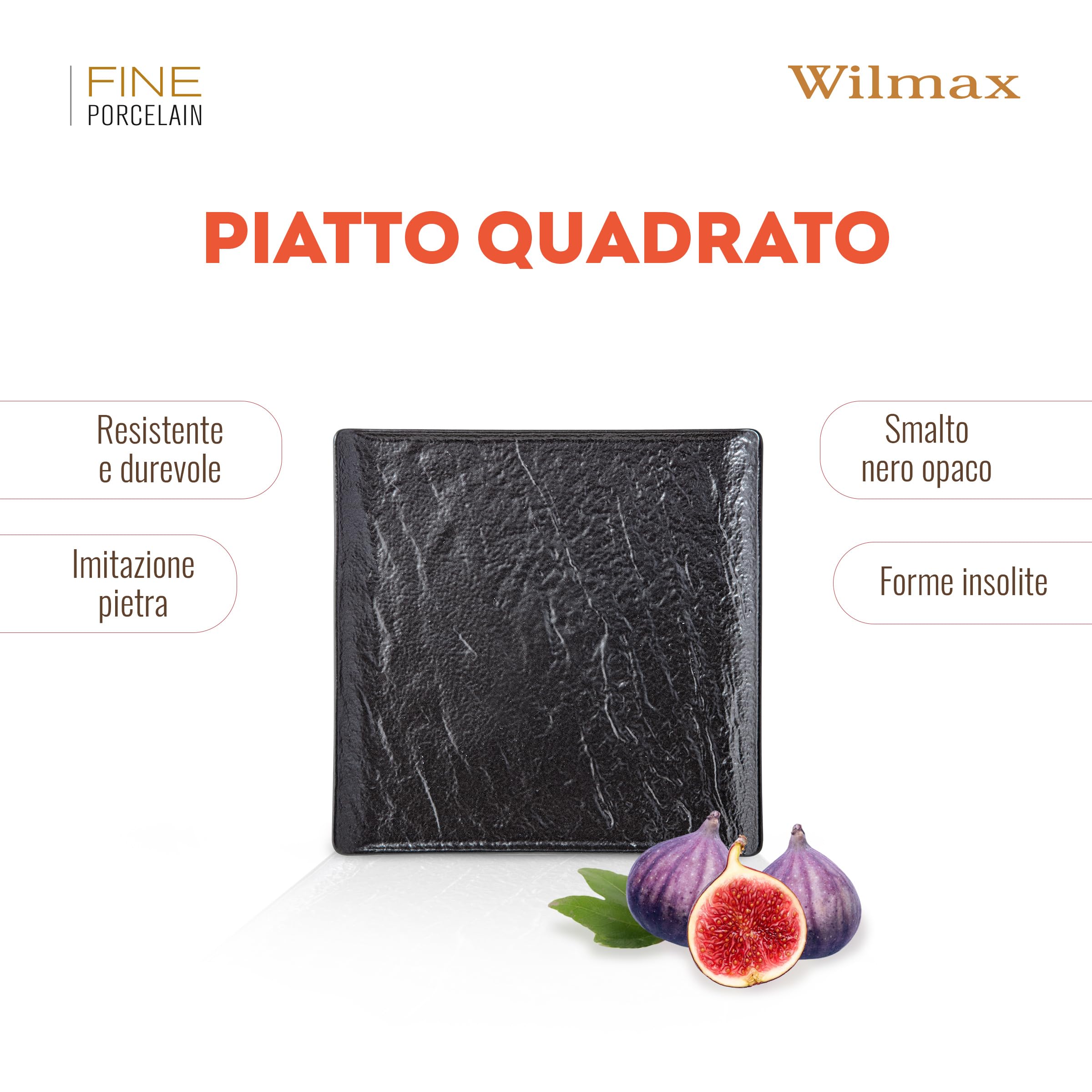Wilmax - Piatti quadrati - 3 pezzi - Effetto pietra - Non si ossida - Adatti al forno - Lavabili in lavastoviglie - Adatti al contatto con gli alimenti - 21,5x21,5 cm