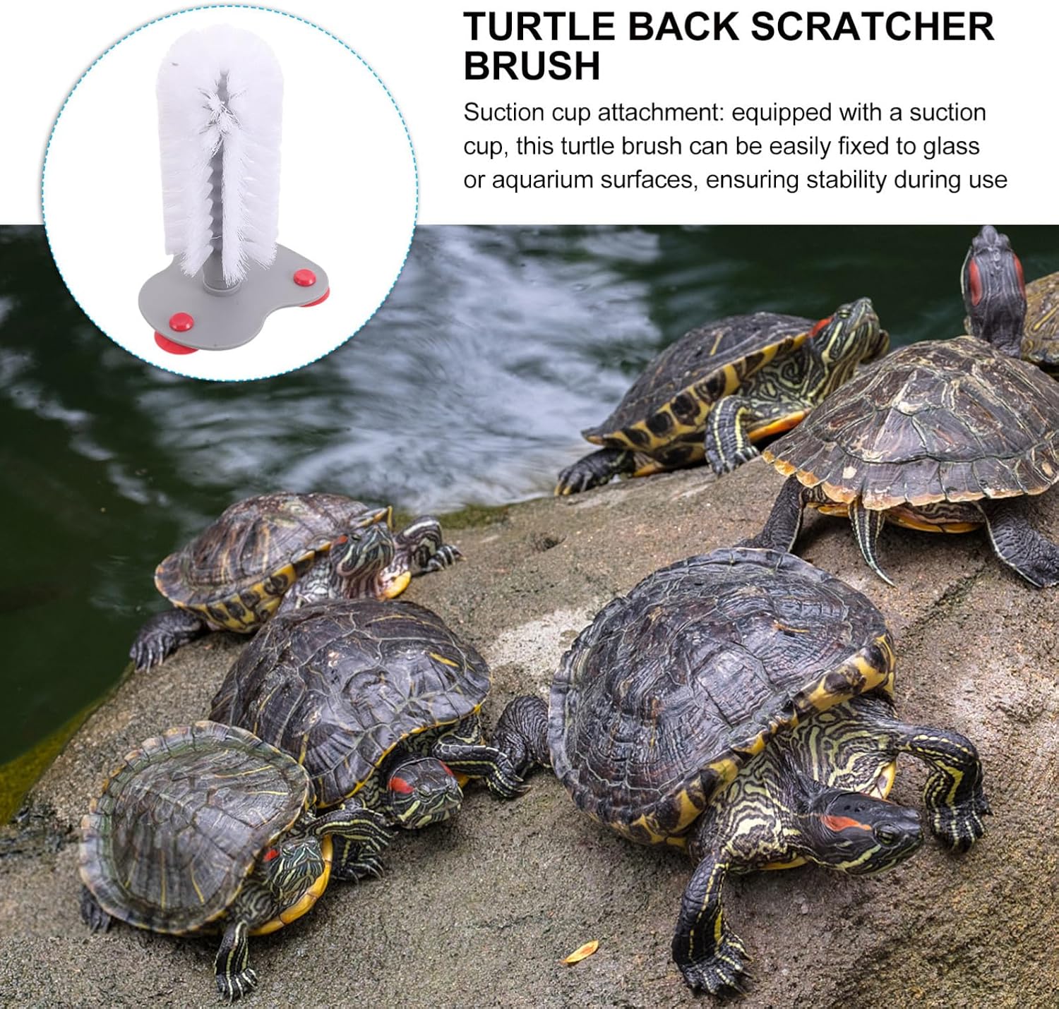 Turtle Shell Cleaning Brush with Suction Cup, Soft Bristle Turtle Back Scratcher for Aquarium Tank, 1pcs Red Suction Cup, Reptile Health Care Accessory