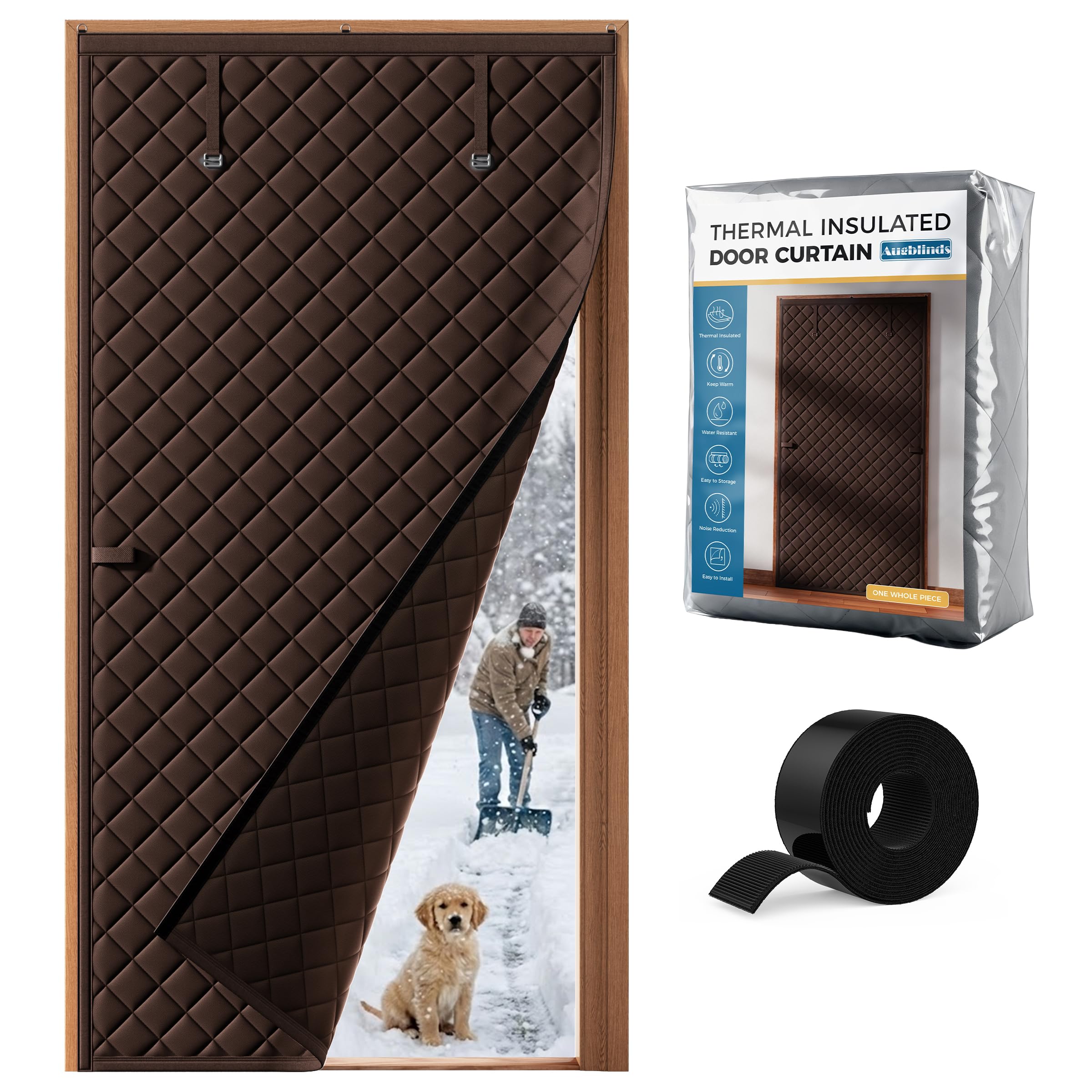 Augblinds Thermal Insulated Door Curtain Fits Door Size 36 x 80 Inch, Oxford Cloth Thicken Cotton Filled, Curtain Size 39" x 82", Single Piece Door