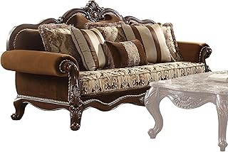 ACME Furniture Furniture Jardena Sofa,Brown and Floral Fabric, Cherry Oak Wood Trim