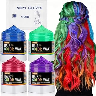 4Pcs Temporary Hair Color Wax for Christmas Party, Daily Party Cosplay Stocking Stuffers DIY Washable Hair Chalk Natural Instant Hair Color for Women Temporary Hair Dye for Kids Teens Women Men 40g