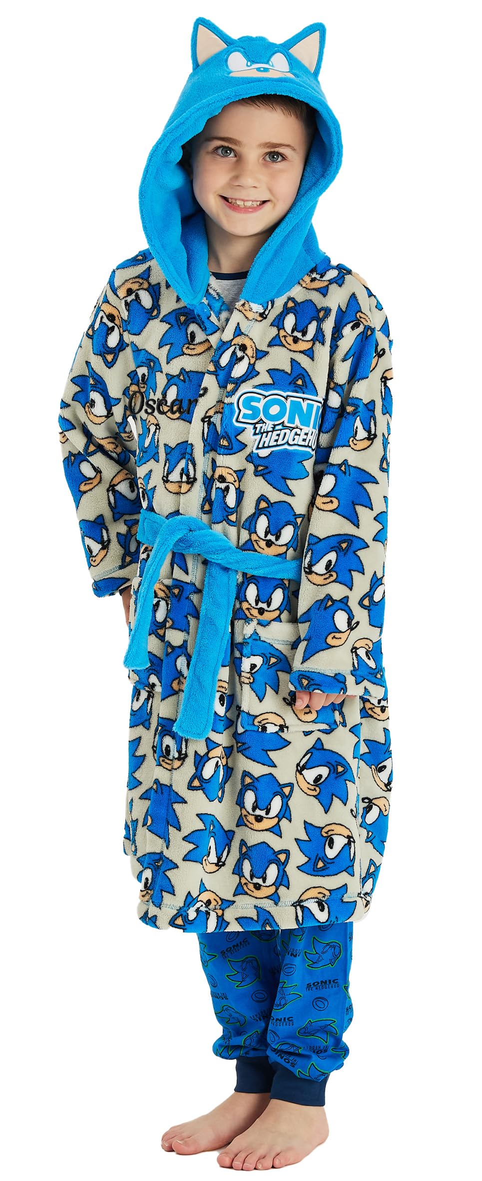 Sonic The Hedgehog Boys Personalised - Sonic Patterned Personalised Dressing Gown Robe Patterned (Uk, Age, 4 Years, 5 Years, Regular, )