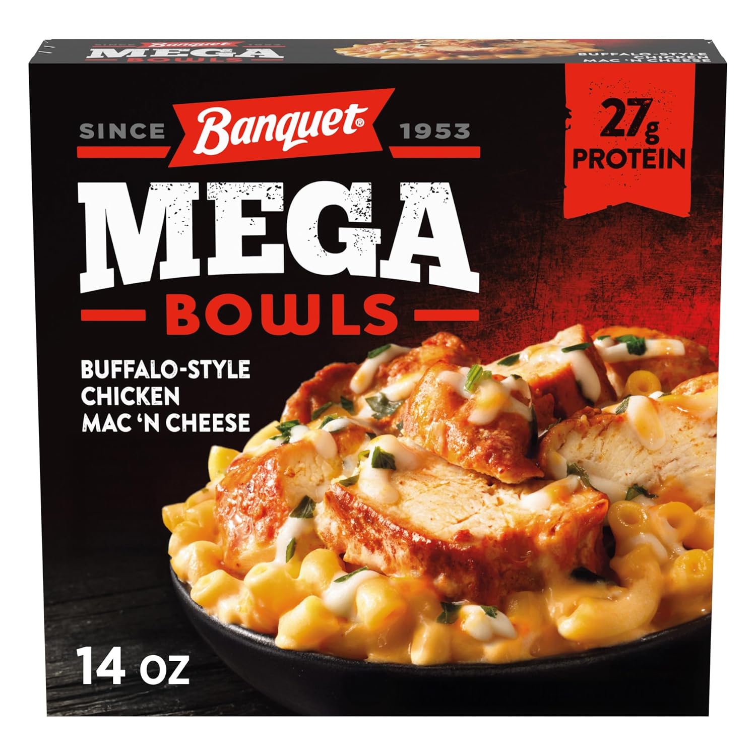 Banquet Mega Bowls Buffalo-Style Chicken Mac 'N Cheese Frozen Meal - 31g Protein Microwave Bowl, 14oz