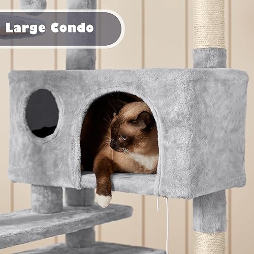 Vista 185 de Yaheetech Árbol para gatos de varios niveles de 70 pulgadas, torre alta para gatos con condominio, postes rascadores y bola colgante para gatos