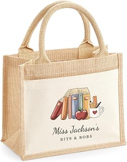 Personalised Teacher Bag with Teachers Name, Custom Teacher Tote Bag, Teacher Gift, Teaching Assistant Present, Teacher Thank You Gift, NQT Lunch Bag Coloured book stack