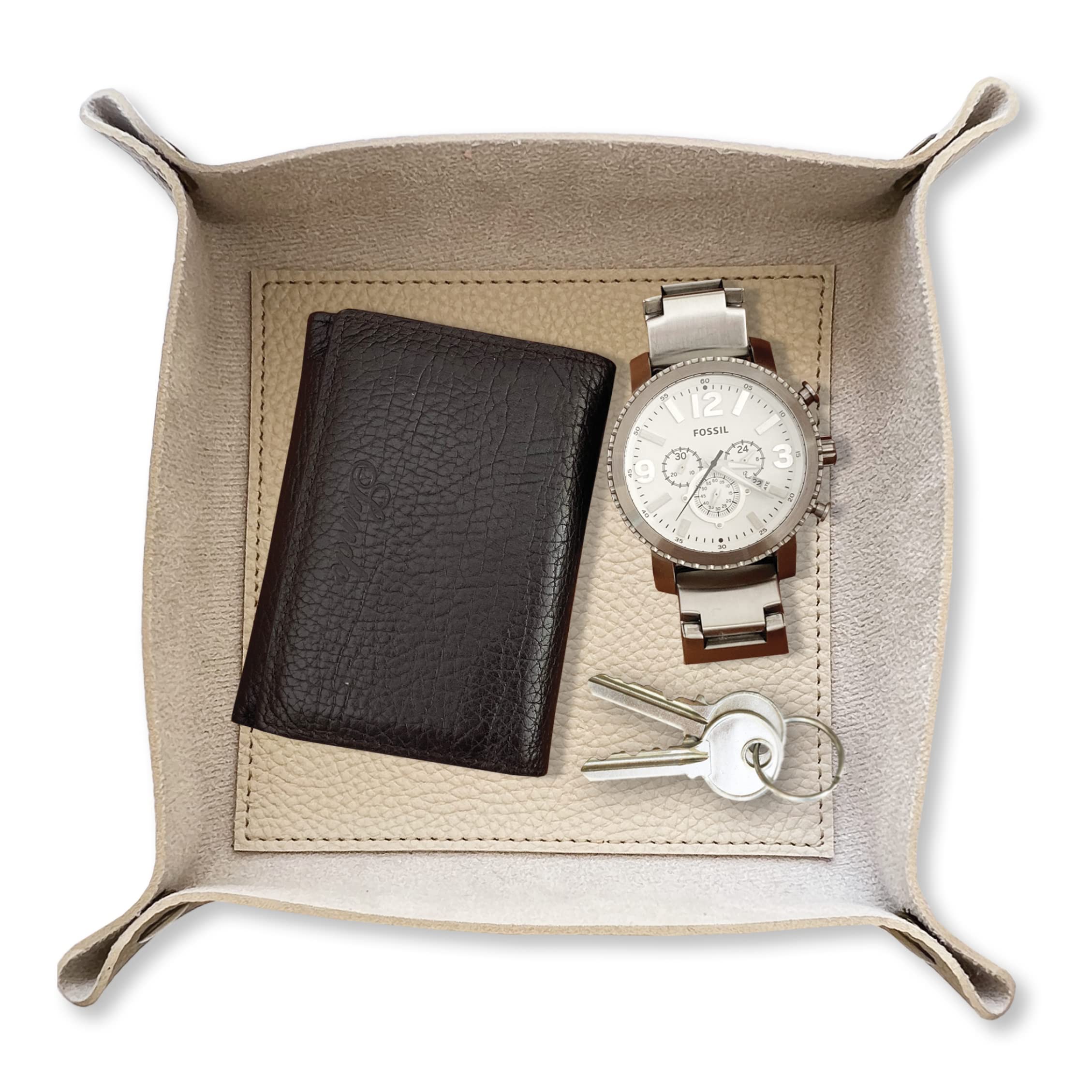 LEART Leather Valet Tray - Small & Compact Catchall Tray | Desk, Bedside, Home Entrance Entryway Organizer | Leather Tray for Keys, Coins, Stationary, Jewellery (Cream)