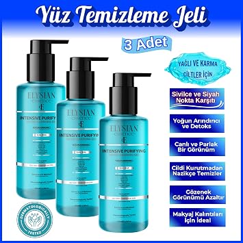 Yoğun Arındırıcı Detoks Yüz Temizleme Jeli 3'lü Set - Sivilce ve Siyah Nokta Karşıtı - AHA BHA - Kojik Asit 200 ml