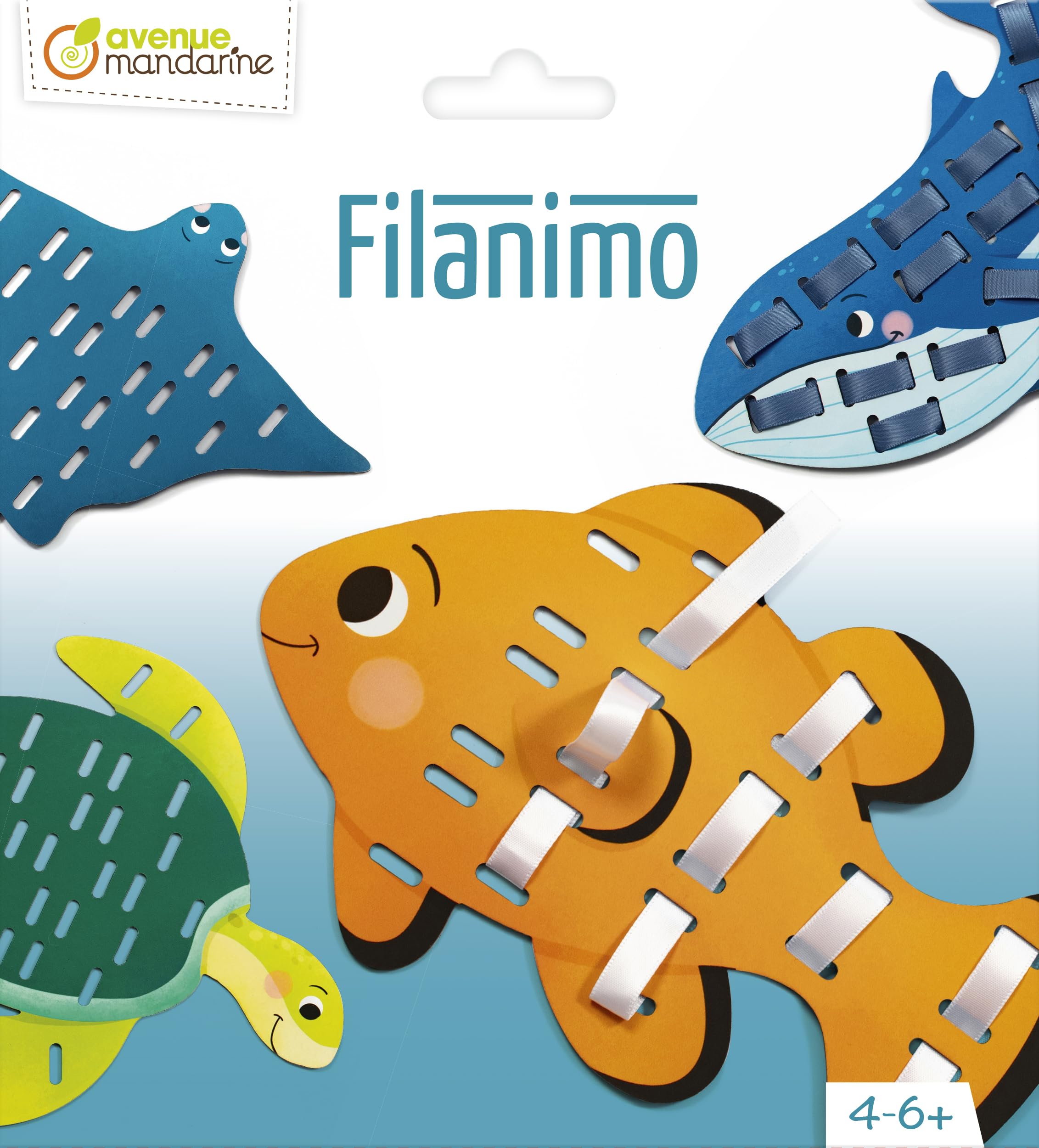 Avenue Mandarine KC170C - Coffret RUBANS A TISSER comprenant 4 animaux et 23 rubans - A partir de 4 ans - ANIMAUX MARINS