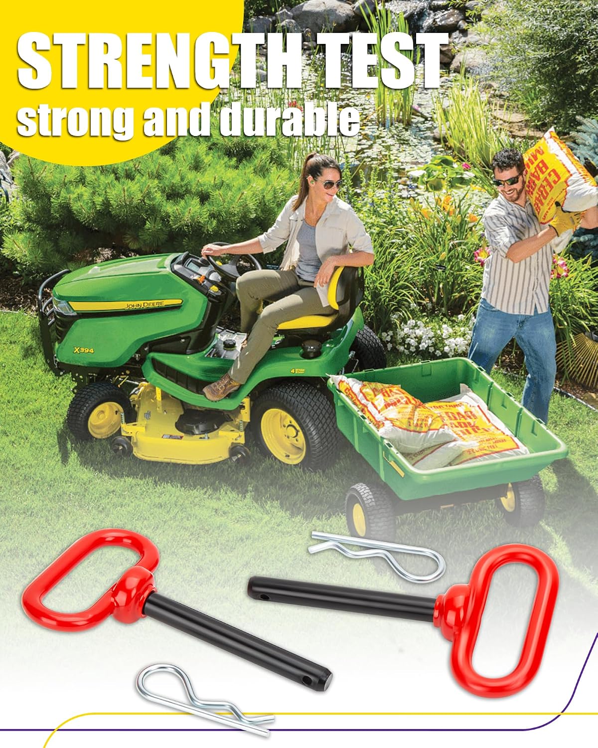 Zero Turn Trailer Hitch Red with 2PCS Hitch Pin, 1/4"(6mm) Thick Heavy Duty Steel Universal Lawn Mower Towing Hitch Kit with Pin, Versatile Chain Slot Rugged Hitch Included Carriage Bolt and R Clip