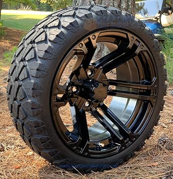 عجلات Terminator Gloss Black Wheels و STINGER 20x8.5-14 "DOT All Terrain Golf Cart Tires Combo - مجموعة من 4   