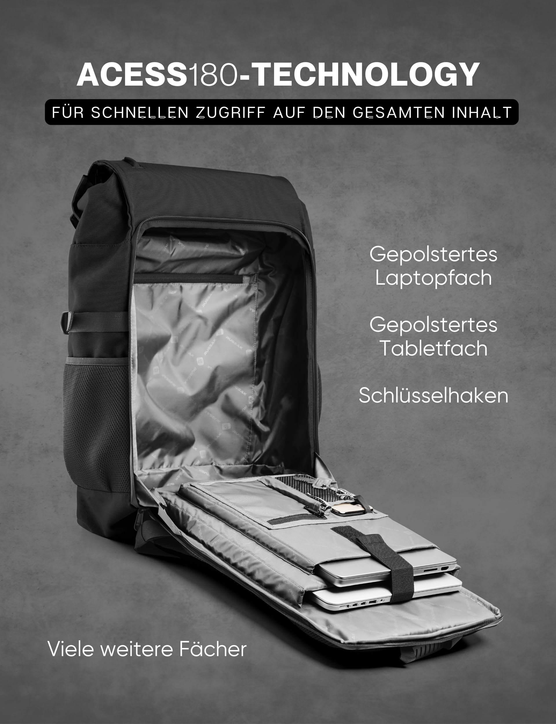 RUGSAK® Original PRO | Laptoprucksack Wasserdicht [20-35L] Handgepäck 40x30x20 | Rucksack für Business Sport Uni Wandern Reisen | Wickelrucksack | Damen Herren Teenager