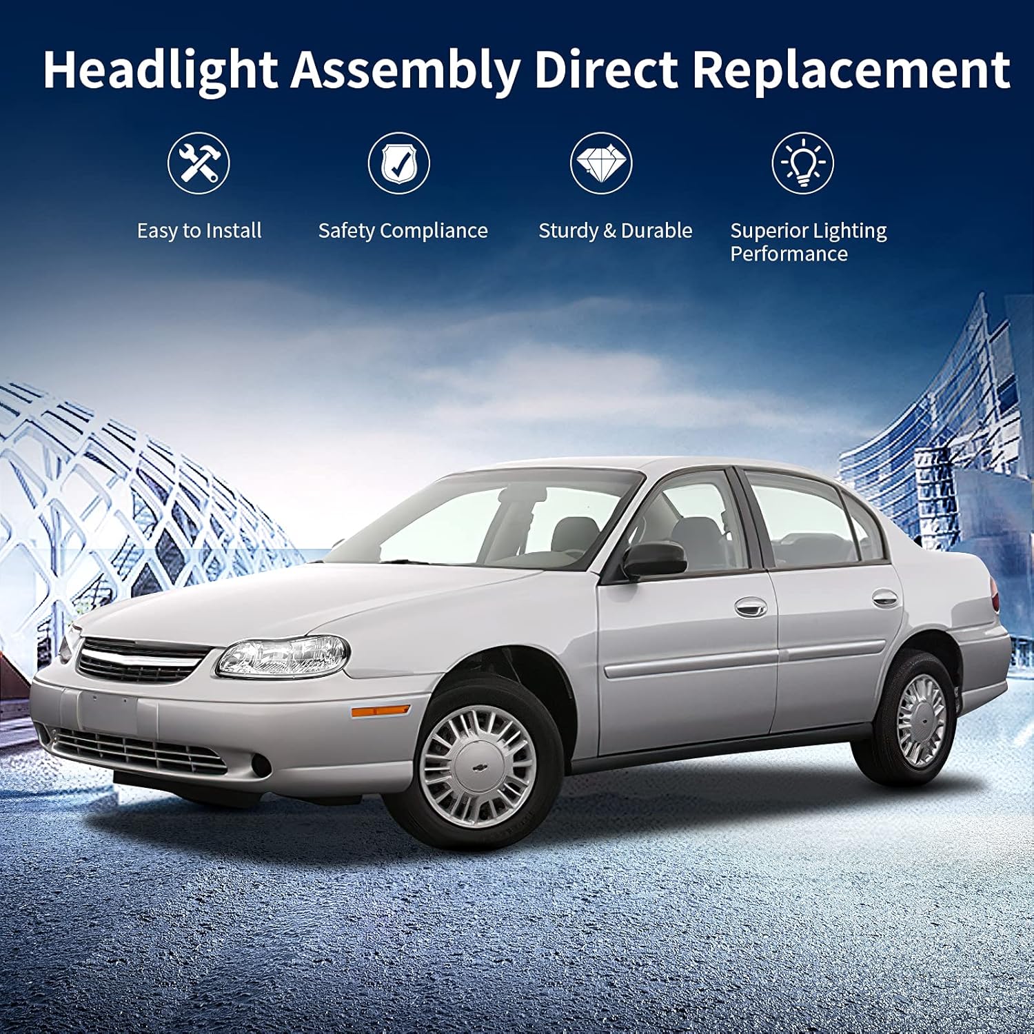 AUTOSAVER88 Headlight Assembly Compatible with 1997-2003 Chevy Malibu / 1997-1999 Oldsmobile Cutlass Chrome Housing Clear Lens (Passenger and Driver Side)