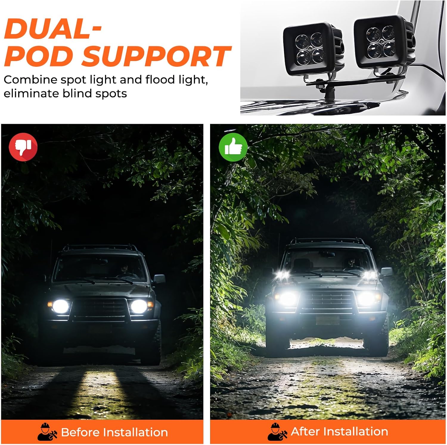2PCS Steel Ditch Light Bracket Extension, Heavy Duty A-Pillar LED Pod Mounts for Trucks, SUV & Off-Road Vehicles, Black Powder Coated, No-Drill Installation
