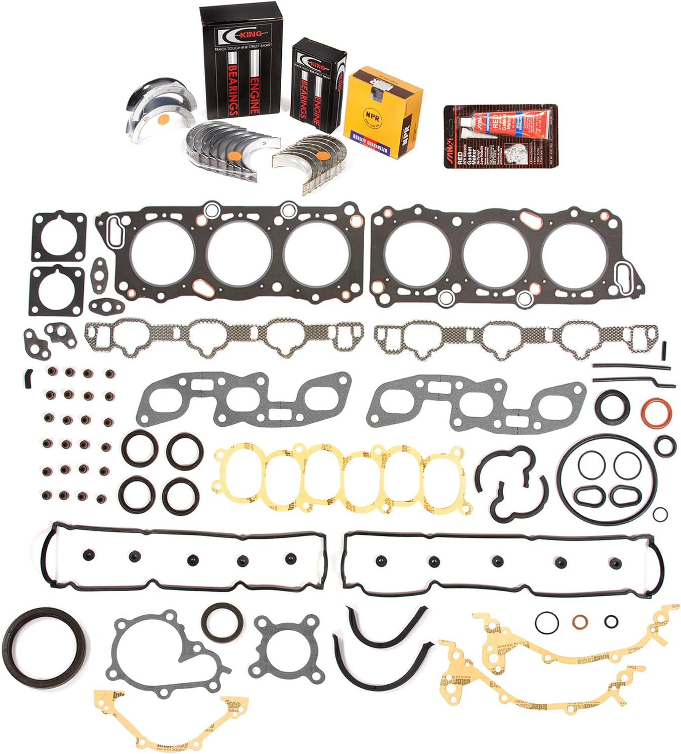 Evergreen Engine Rering Kit FSBRR3012 Compatible With 90-96 Nissan Infiniti 3.0 VG30DE VG30DETT Full Gasket Set, Standard Size Main Rod Bearings, Standard Size Piston Rings