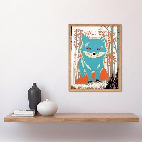 Vista 13 de Artery8 Cute Blue Fox Forest Glade Landscape Bright Woodland Baby Animal Kids Bedroom Unframed Wall Art Print Poster Home Decor Premium
