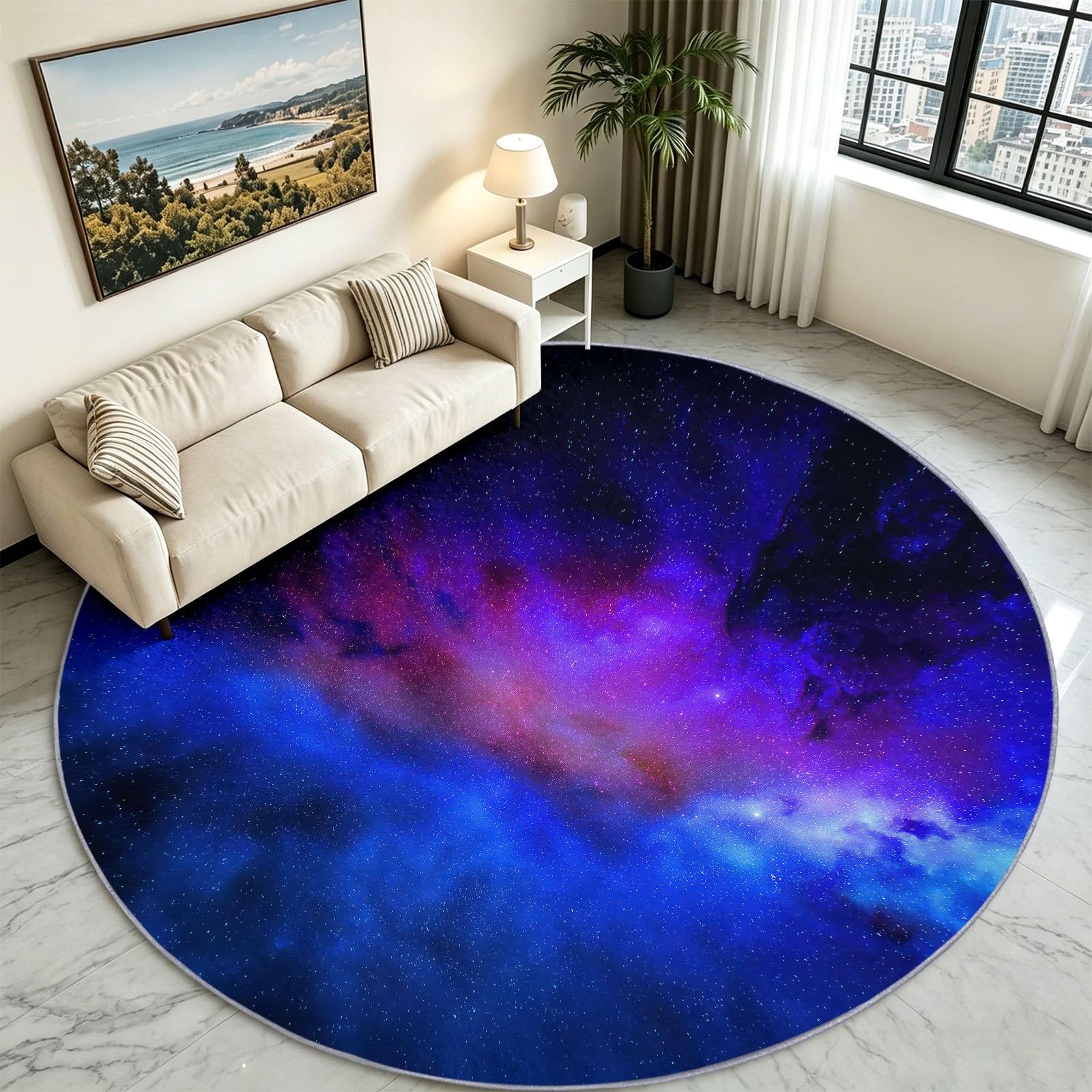 Okrągły dywan Dreamy Romantic 60 cm, kosmiczna mgławica, galaktyka, gwieździsta, antypoślizgowy, miękki, można prać w pralce, dywan podłogowy, do sypialni, salonu, pod krzesło, dla chłopców i