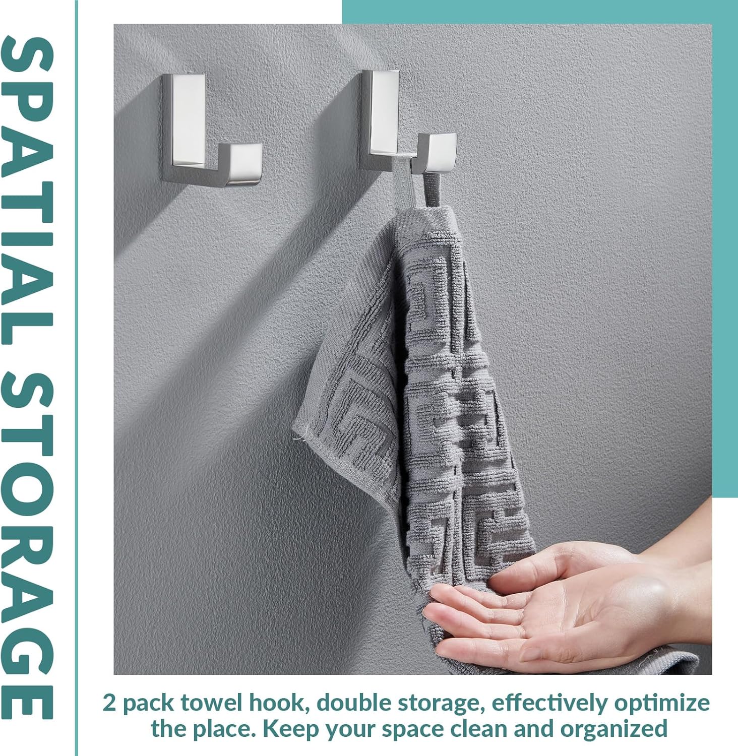 APLusee Polished Chrome 304 Stainless Steel Toilet Paper Holder with Shelf, 2 PCS L Shape Hook Bundle, Wall Mount