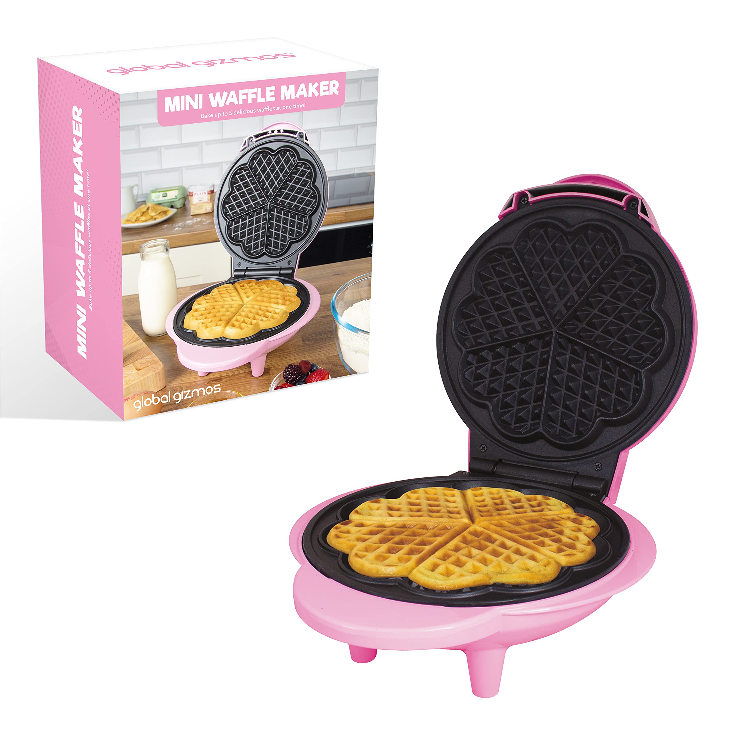 Global Gizmos 35570 Mini Heart Shaped Waffle Maker 1000W / Unique