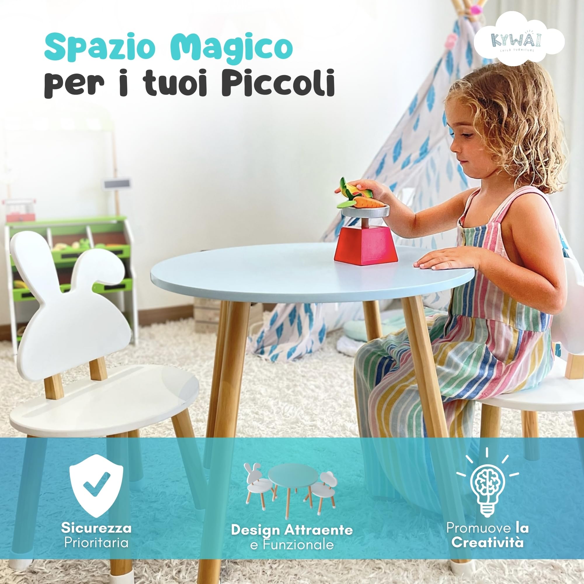Tavolino Bambini con 2 Sedie in Legno di Pino - Tavolo e Sedie per Bambini