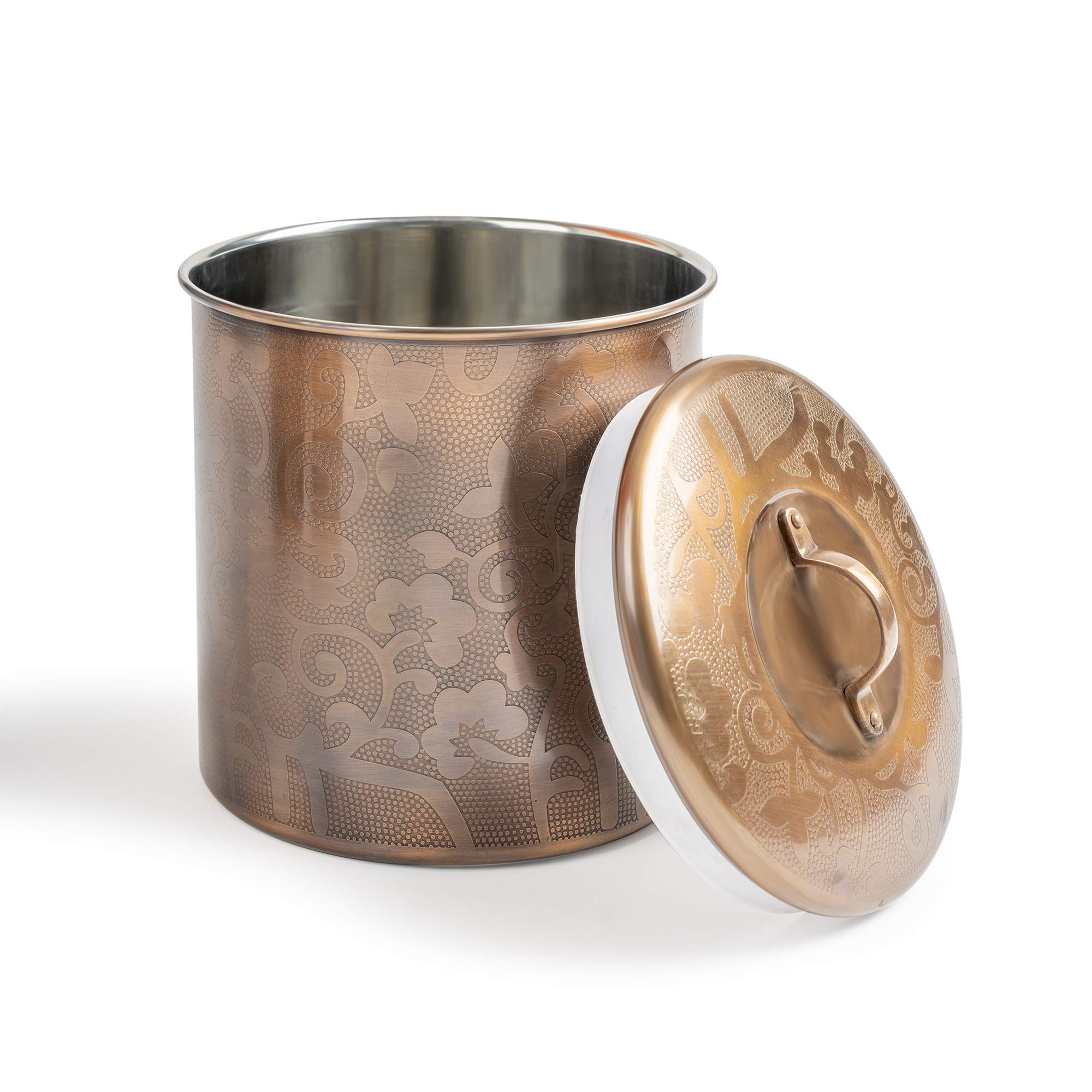 nu steel Nusteel wytrawiona stal nierdzewna 2 QT, piękny pojemnik do przechowywania żywności na blat kuchenny, herbatę, cukier, kawę, Caddy, pojemnik na mąkę z gumową uszczelką, antyczny miedziany