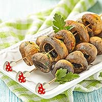 Vista 6 de Palos de cóctel de hongos de bambú, brochetas largas de cóctel para aperitivos, bebidas de frutas, palitos de comida, adornos para cupcakes, setas