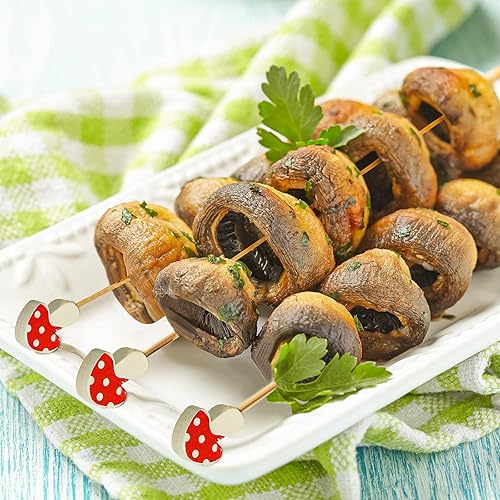 Miniatura 6 de Palos de cóctel de hongos de bambú, brochetas largas de cóctel para aperitivos, bebidas de frutas, palitos de comida, adornos para cupcakes, setas,