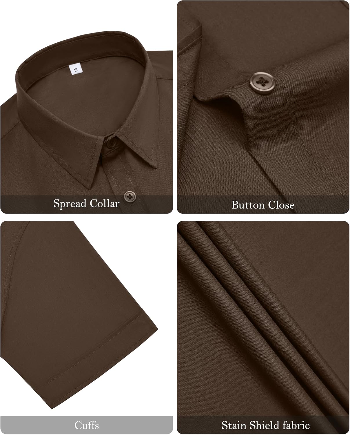 siliteelon Womens Stain Shield Dress Shirts Wrinkle Free Short Sleeve Solid Tops Blouses Button Down Shirts - Image 6