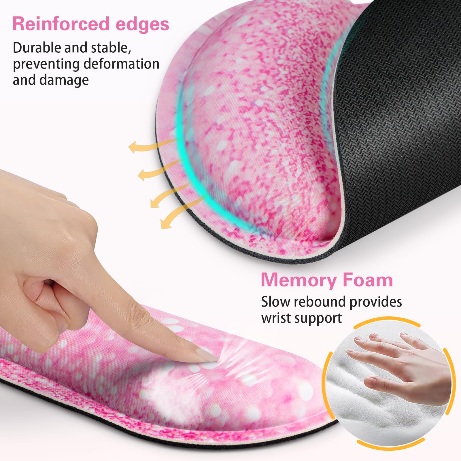 Qomalama 3-in-1-Mauspad mit Handgelenkauflage, Handgelenkstütze, Mauspad, Tastatur-Gel-Handgelenkauflage, Becher-Pad, ergonomisches Mauspad, lindert Handgelenkschmerzen, rutschfestes Computer-Mauspad