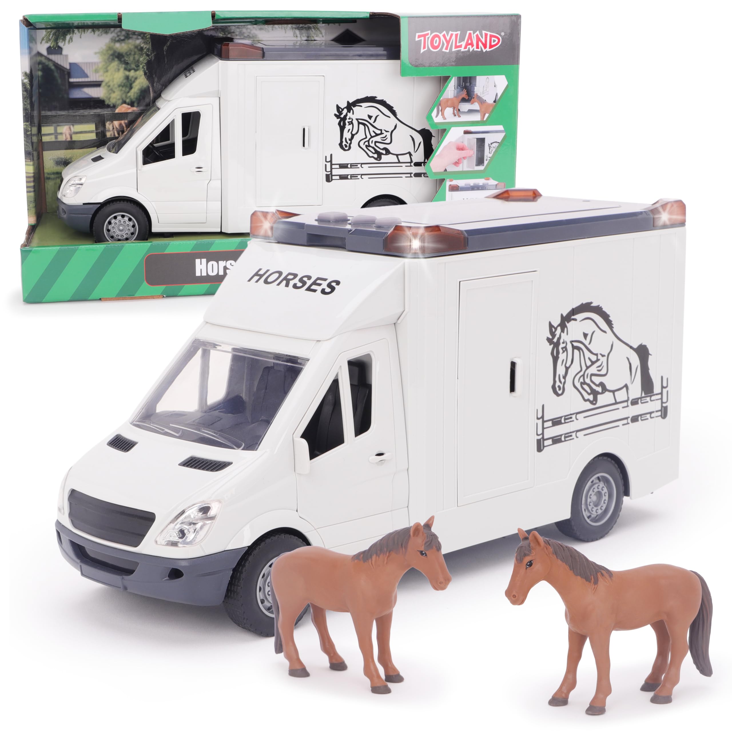 Toyland® 27cm (11”) Horse Transporter With 2 Horses, Lights & Sounds