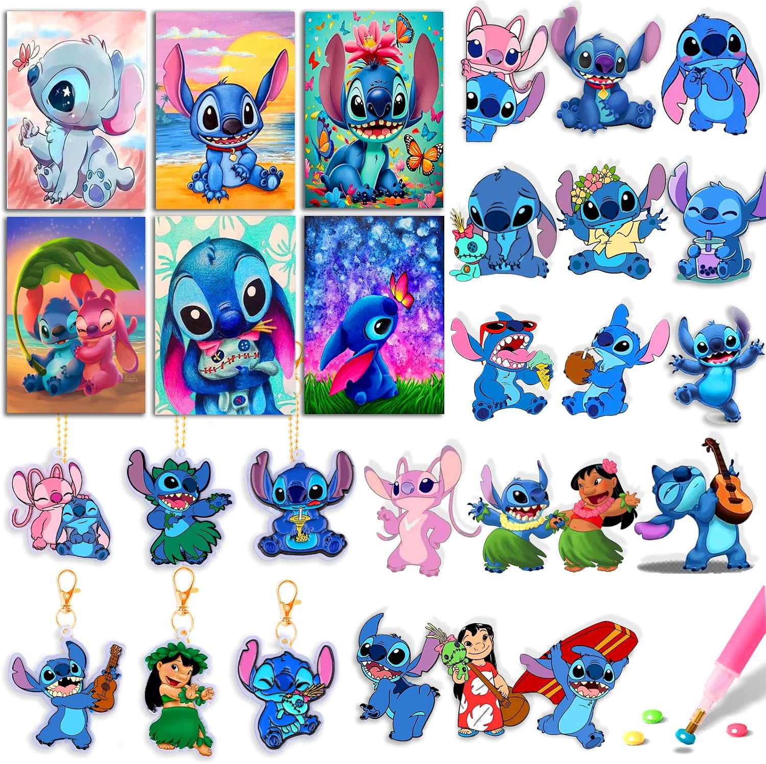 FFPTBNYX 27Pcs Diamond Art Kits for Beginners, Cute DIY Diamond Arts Mosaic Kits & Stickers & Keychains.Arts and Crafts for Beginners,Gem Art As Ideal Gifts
