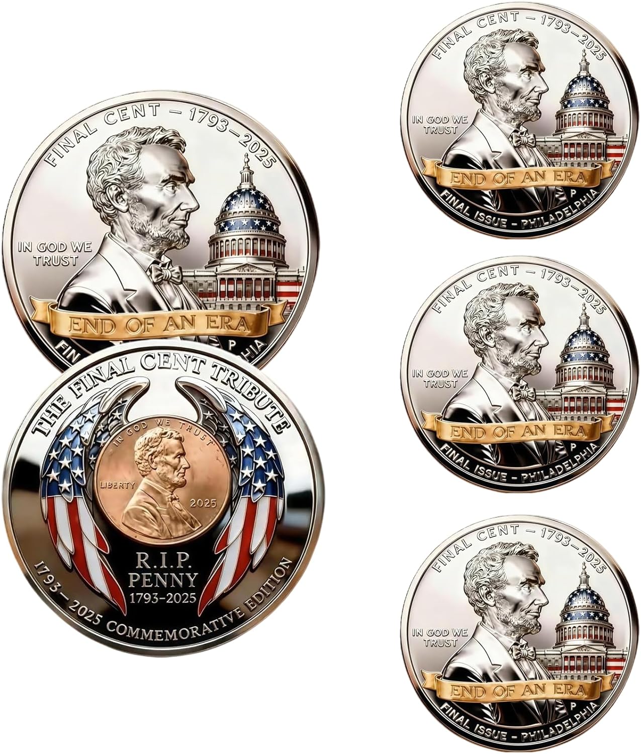 2025 Final Cent Tribute Coin – End of an Era Penny Commemorative Token, R.I.P Penny 1793–2025 Memorial Coin, American History Souvenir Gift, Double-Sided Challenge Coin(3PC)