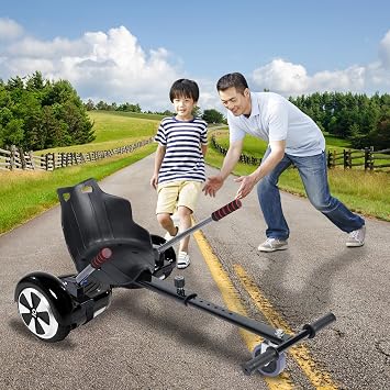 Hoverboard Seat Attachment, Adjustable Length Hover Board Go Kart Accessory, Go-Kart for Kids and Adults, Easy Assembly and Steering, Compatible with 6.5-10 Hoverboards, for Outdoor Fun Black