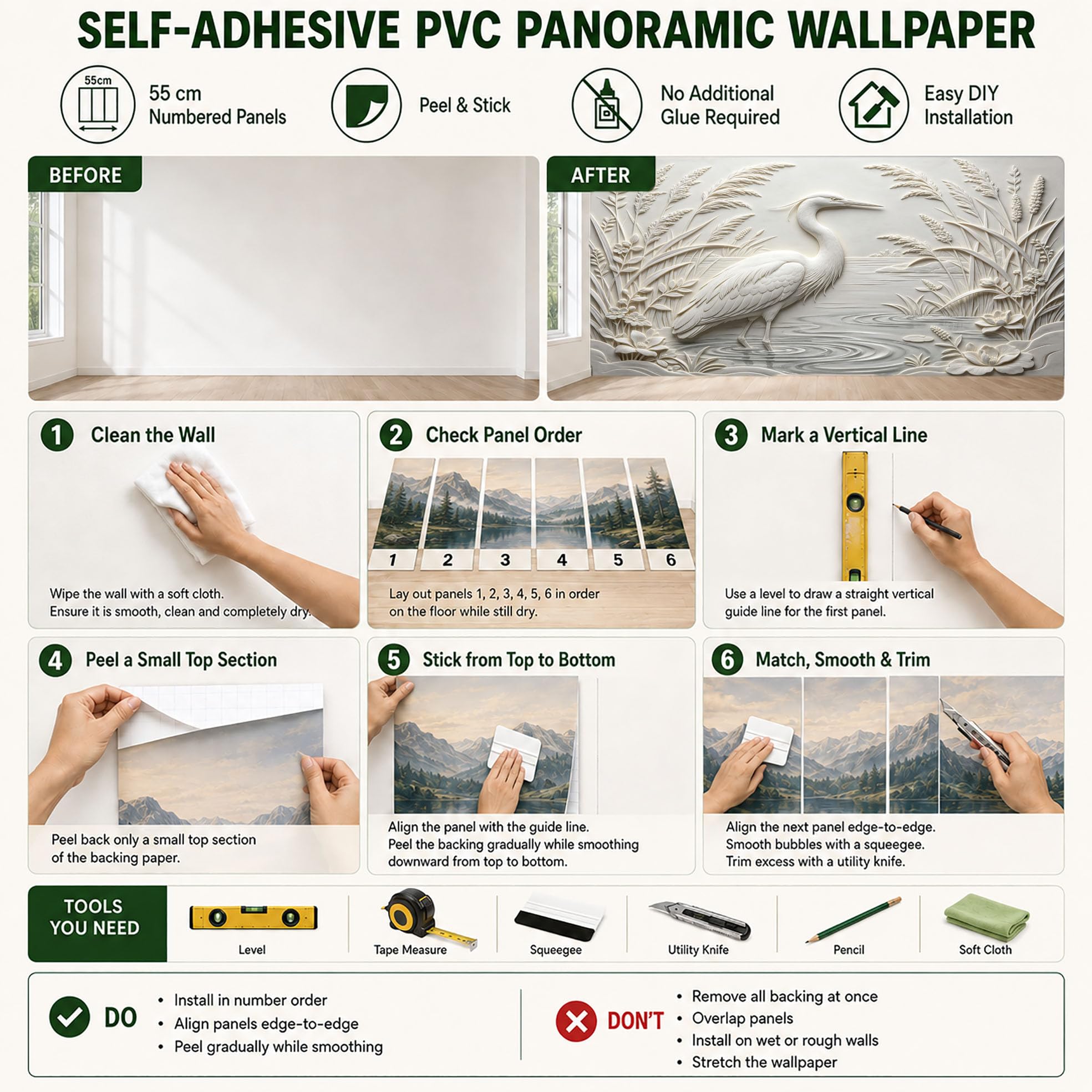 PVC Carta Parati Autoadesiva 3D con Canne Aironi in Rilievo Murale Parete 200 x 250 cm Effetto Texture in Rilievo Rimovibile Impermeabile Ideale per Soggiorno Camera Letto Decorazione Pareti.
