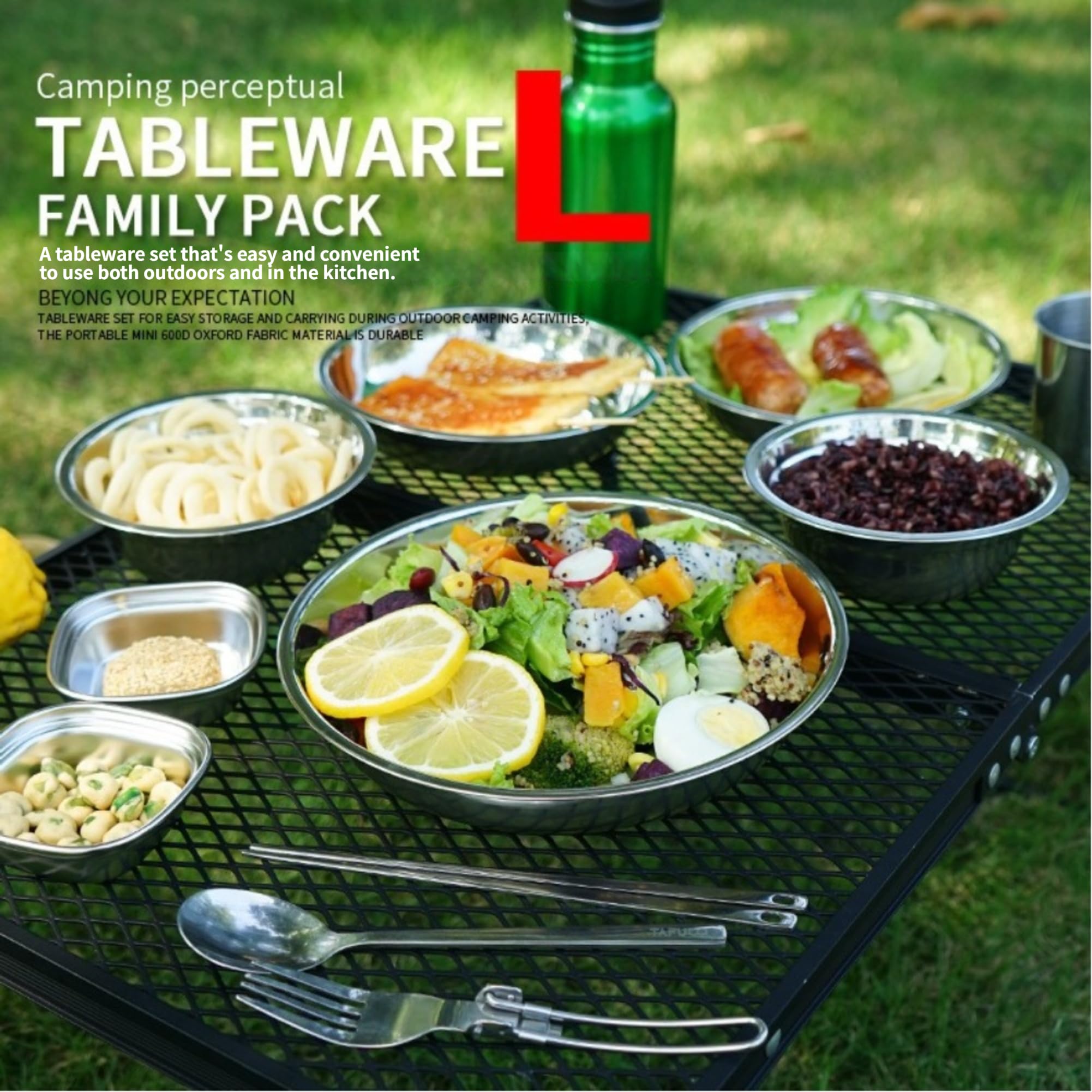 Set Stoviglie Acciaio 22 per Picnic Esterno Set Stoviglie Acciaio