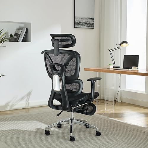 GarveeHome Silla de oficina ergonómica, silla de escritorio ergonómica de respaldo alto con soporte lumbar ajustable, silla de oficina en casa de