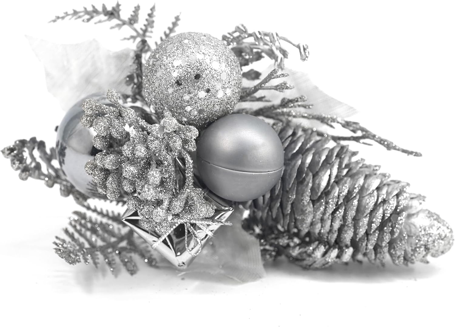 Artificial Plants 8" Christmas Tree Picks Silver Floral Spray Decorations 3 PCS