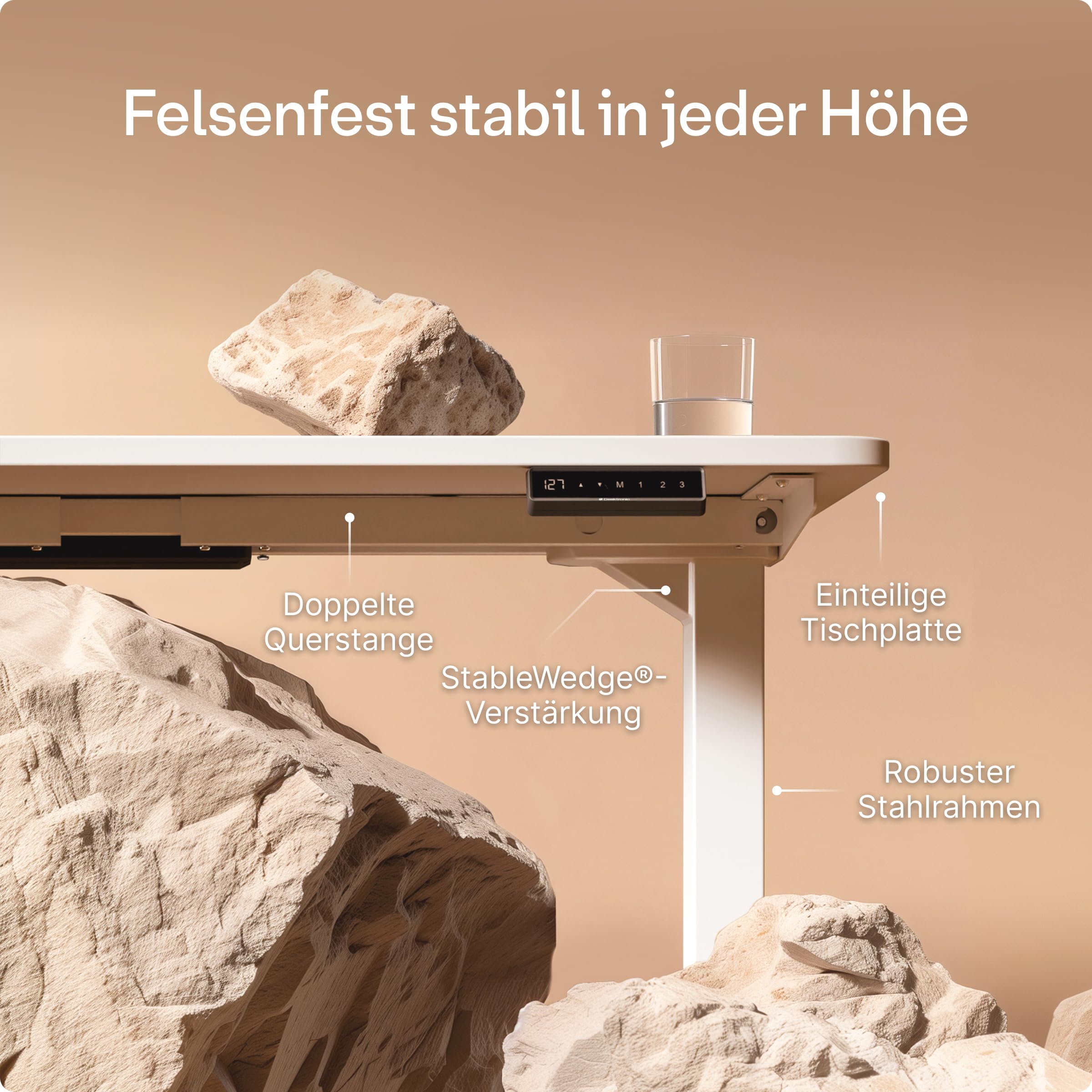 Desktronic HomePro Höhenverstellbarer Schreibtisch 120 × 60 cm – Elektrischer Schreibtisch Mit Zwei Elektrischen Motoren, Touchscreen-Steuerung und Integrierten USB-A- und USB-C-Ladeanschlüssen