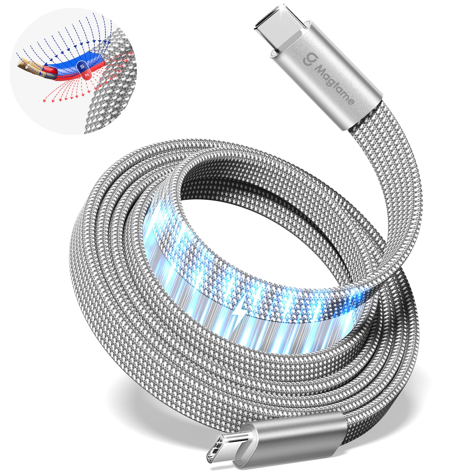 Magtame Cavo di ricarica USB C, 240 W, cavo di ricarica magnetico di tipo C, 1 m cavo da USB C a USB C, cavo di ricarica rapida tipo C, in nylon intrecciato, compatibile con Samsung Galaxy