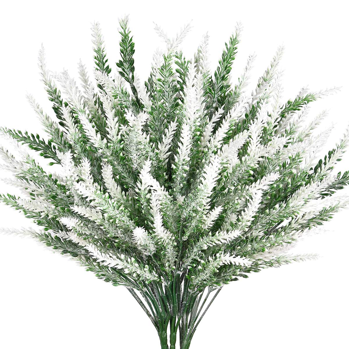 6Pcs Fake Lavender Stems White Artificial Flowers Farmhouse White Faux Flowers Rustic Flocked Plastic Lavender for Kitchen Bathroom Farmhouse Pitcher Decor