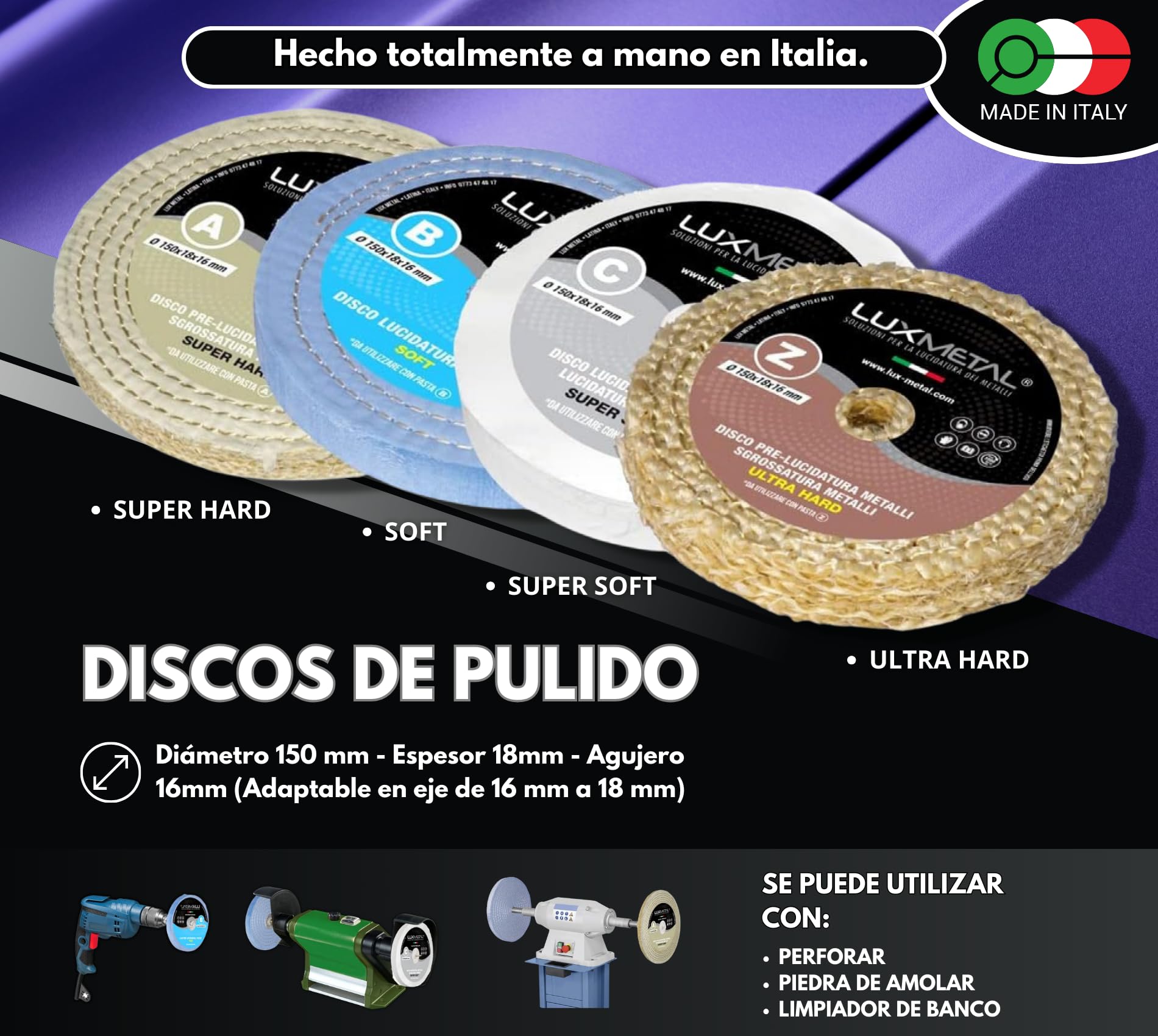 Kit de pulido 4 pastas de pulido abrasivas 250 g 4 discos de pulido 150 mm en algodón, muelas abrasivas para pulir metales de acero inoxidable aluminio muela de cobre latón cromado